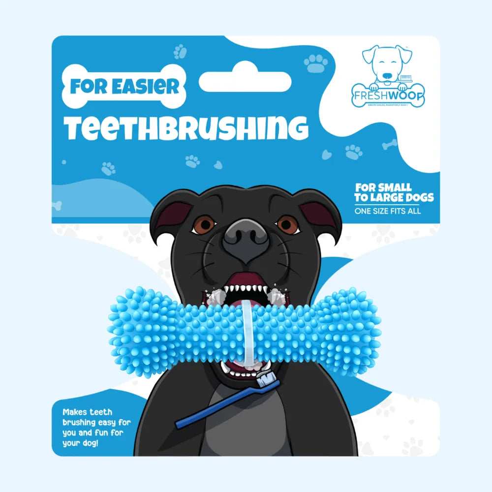 FreshWoof retail card: for easier teeth brushing, for small to large dogs, one size fits all